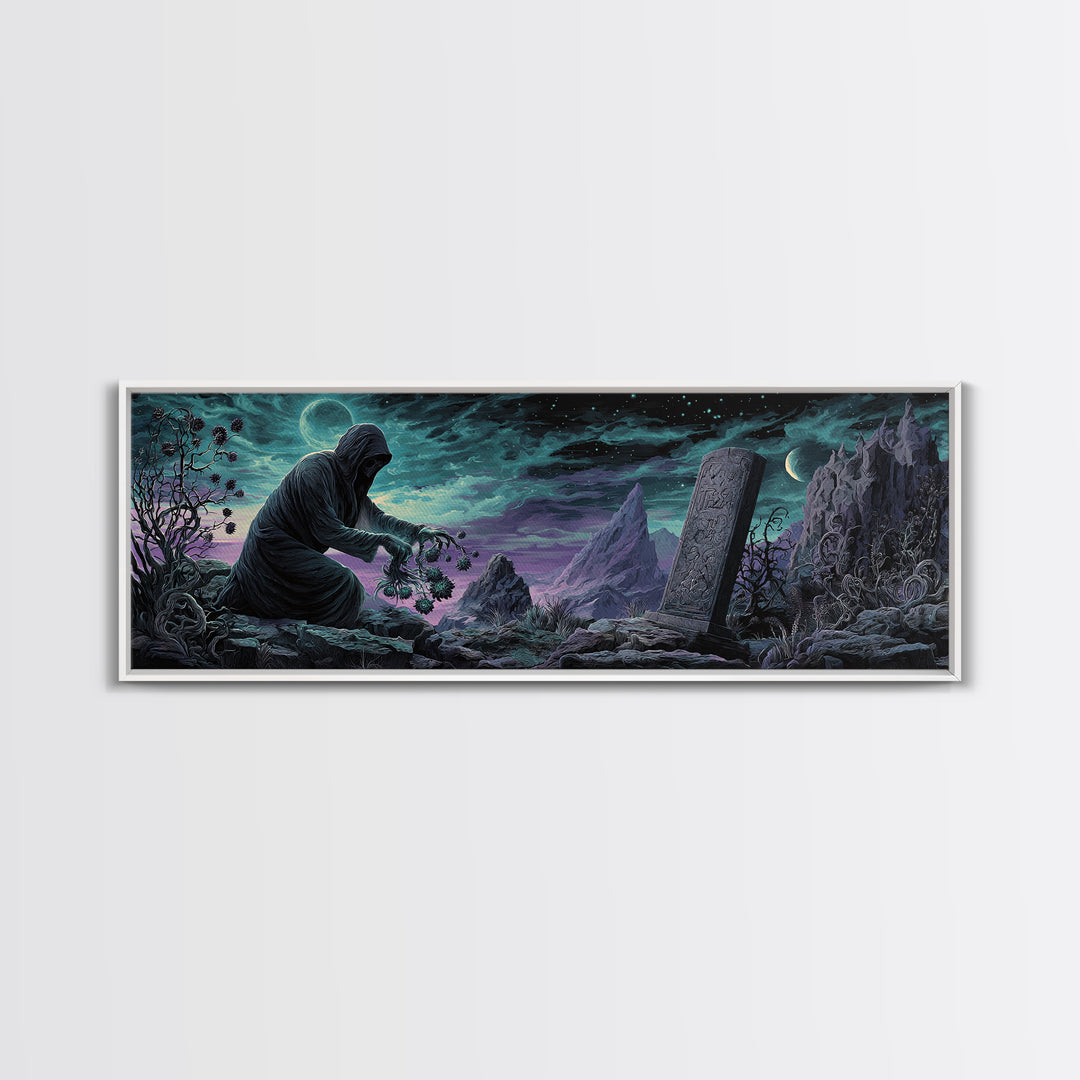 The Grave Gardener Of Yuggoth, Extra Wide Wall Art, Eldritch Gothic Decor, Framed Canvas Print, Halloween Wall Decor, Gothic Home Decor