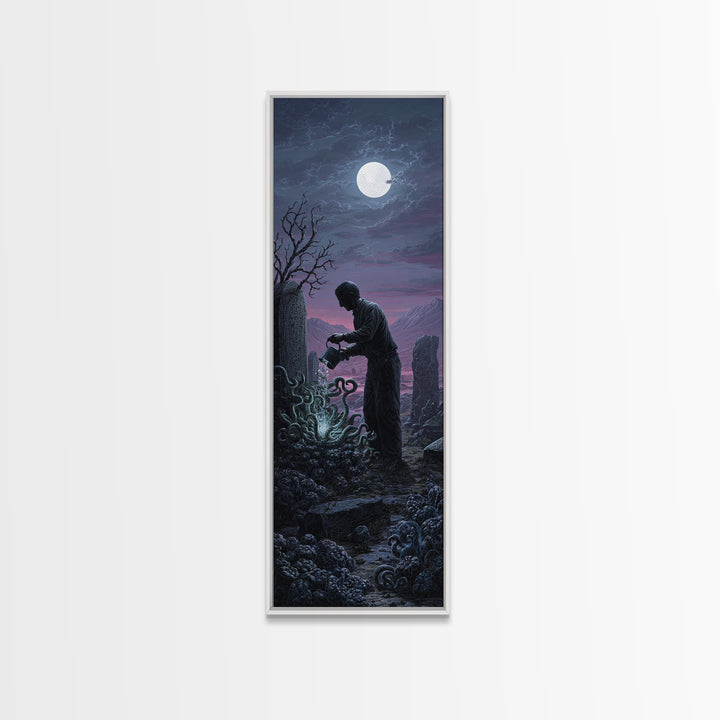 The Grave Gardener Of Yuggoth, Tall Narrow Wall Art, Dark Fantasy Wall Art, Canvas Print, Halloween Wall Decor, Gothic Home Decor