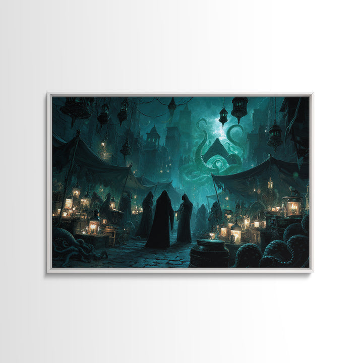 The Lantern Market Beyond The Veil, Landscape Wall Art, Eldritch Gothic Decor, Canvas Print, Halloween Wall Decor, Gothic Home Decor