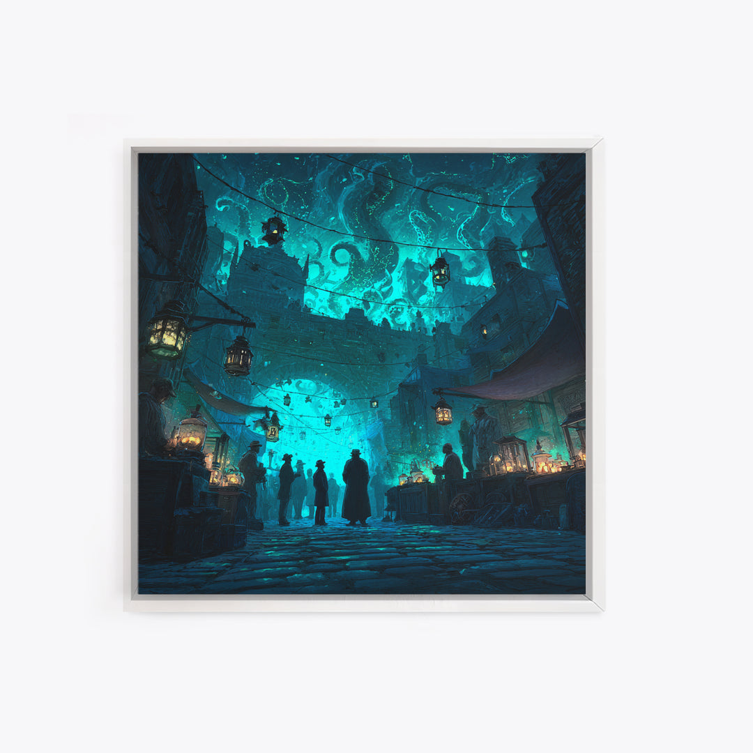 The Lantern Market Beyond The Veil, Square Wall Art, Dark Fantasy Wall Art, Framed Canvas Print, Halloween Wall Decor, Gothic Home Decor