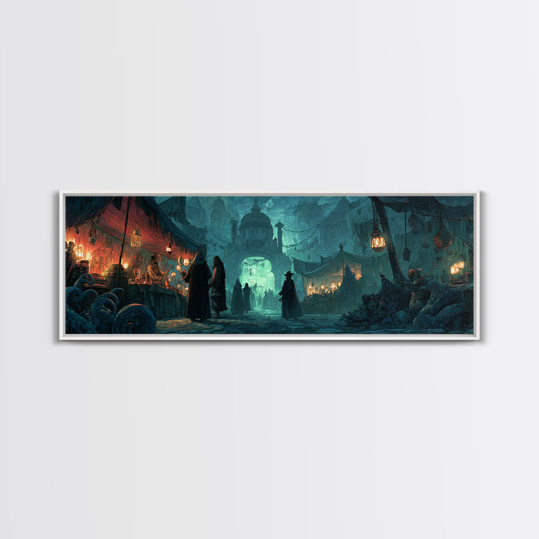 The Lantern Market Beyond The Veil, Extra Wide Wall Art, Macabre Wall Art, Canvas Print, Halloween Wall Decor, Gothic Home Decor