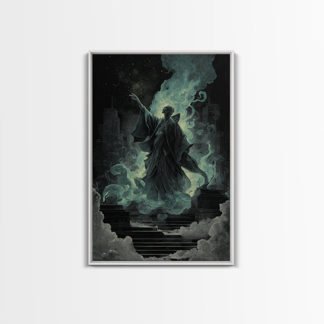 The Moth Prophet Of Kadath, Vertical Wall Art, Dark Halloween Decor, Framed Canvas Print, Halloween Wall Decor, Gothic Home Decor