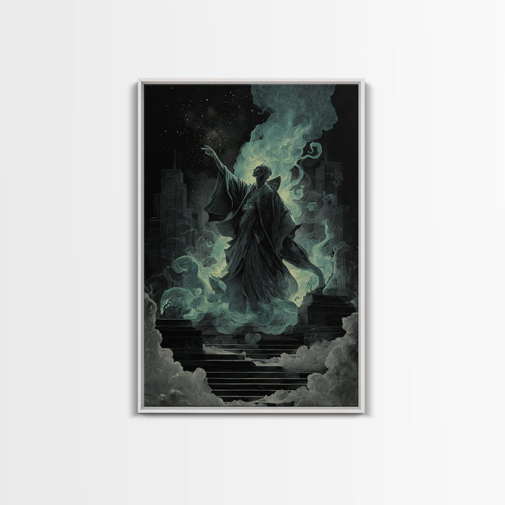The Moth Prophet Of Kadath, Vertical Wall Art, Dark Halloween Decor, Framed Canvas Print, Halloween Wall Decor, Gothic Home Decor