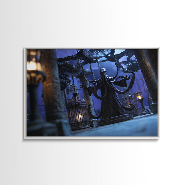 The Moonlit Shoggoth Menagerie, Landscape Wall Art, Cosmic Horror Wall Art, Framed Canvas Print, Halloween Wall Decor, Gothic Home Decor