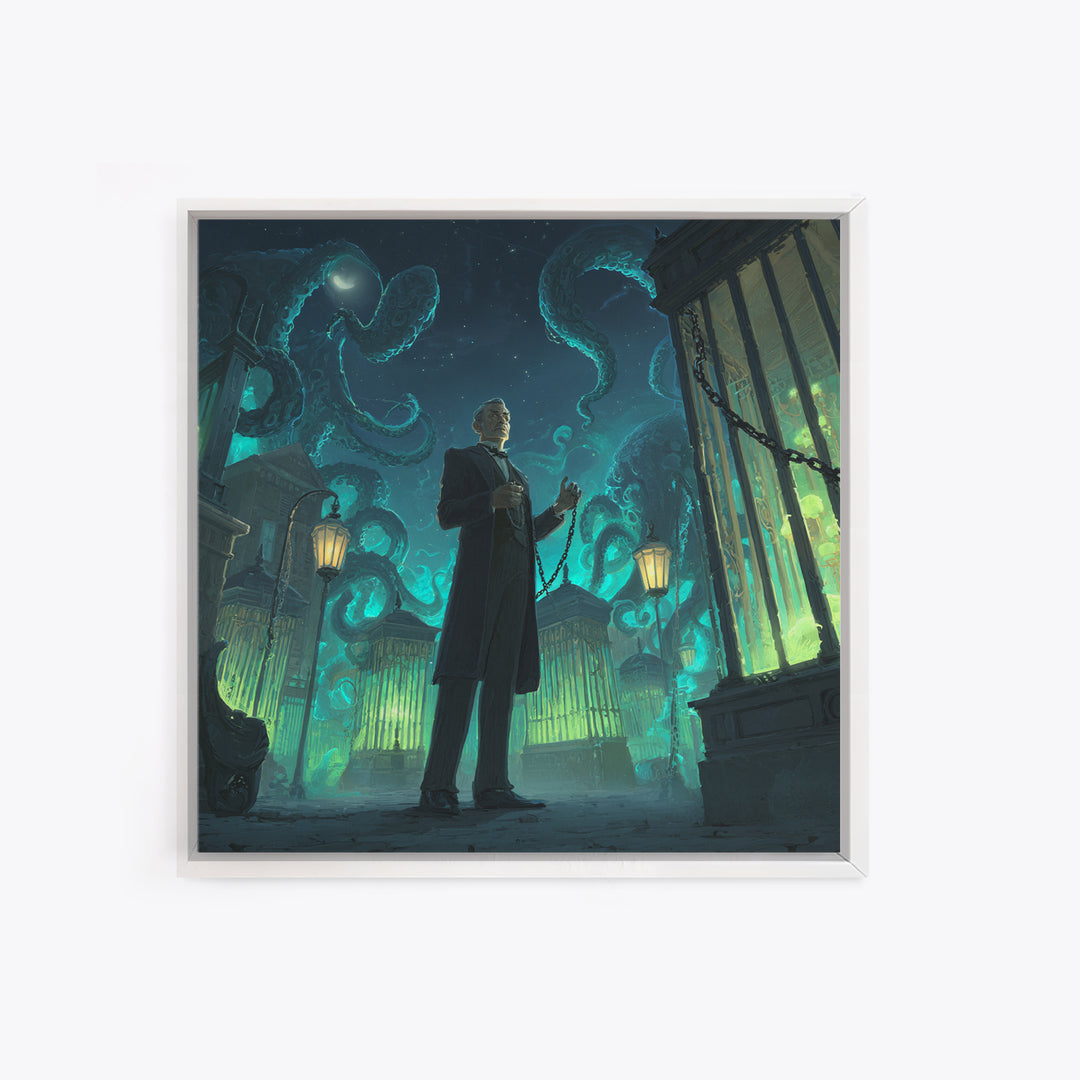 The Moonlit Shoggoth Menagerie, Square Wall Art, Macabre Wall Art, Framed Canvas Print, Halloween Wall Decor, Gothic Home Decor