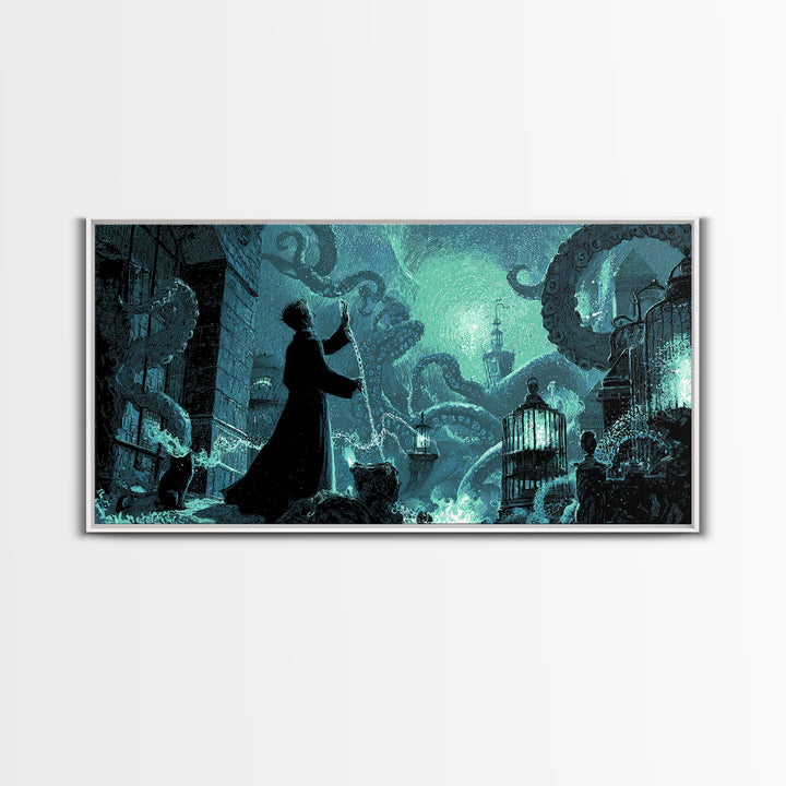 The Moonlit Shoggoth Menagerie, Wide Panoramic Art, Cosmic Horror Wall Art, Canvas Print, Halloween Wall Decor, Gothic Home Decor