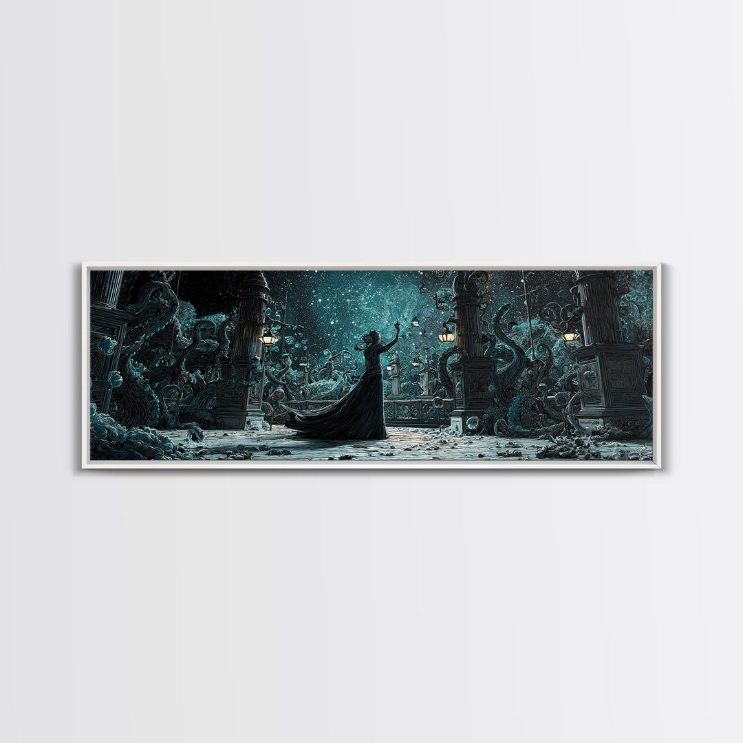 The Moonlit Shoggoth Menagerie, Extra Wide Wall Art, Spooky Home Decor, Framed Canvas Print, Halloween Wall Decor, Gothic Home Decor