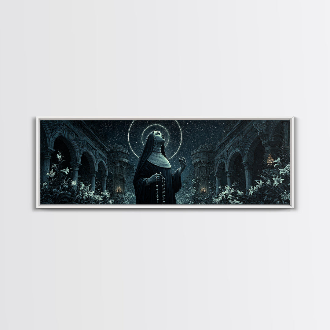 The Nun Of The Endless Constellation, Extra Wide Wall Art, Dark Fantasy Wall Art, Canvas Print, Halloween Wall Decor, Gothic Home Decor