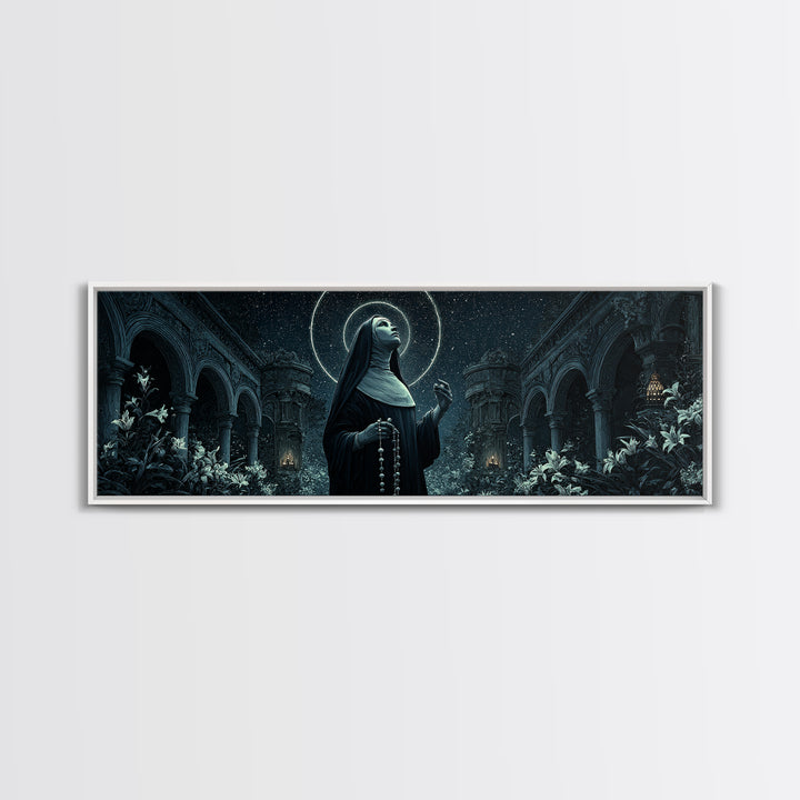 The Nun Of The Endless Constellation, Extra Wide Wall Art, Dark Fantasy Wall Art, Canvas Print, Halloween Wall Decor, Gothic Home Decor