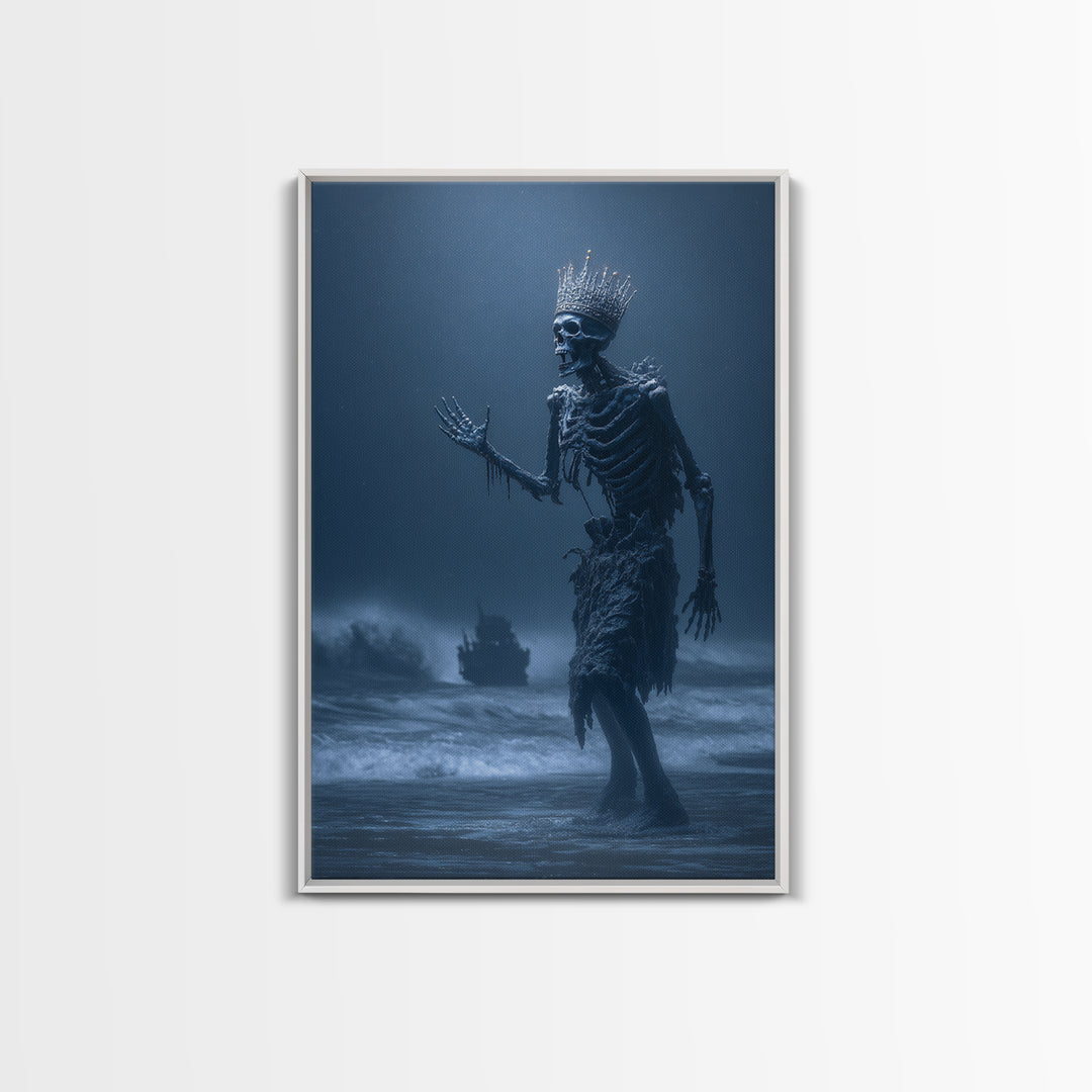The Salt King Of The Black Shore, Vertical Wall Art, Macabre Wall Art, Framed Canvas Print, Halloween Wall Decor, Gothic Home Decor