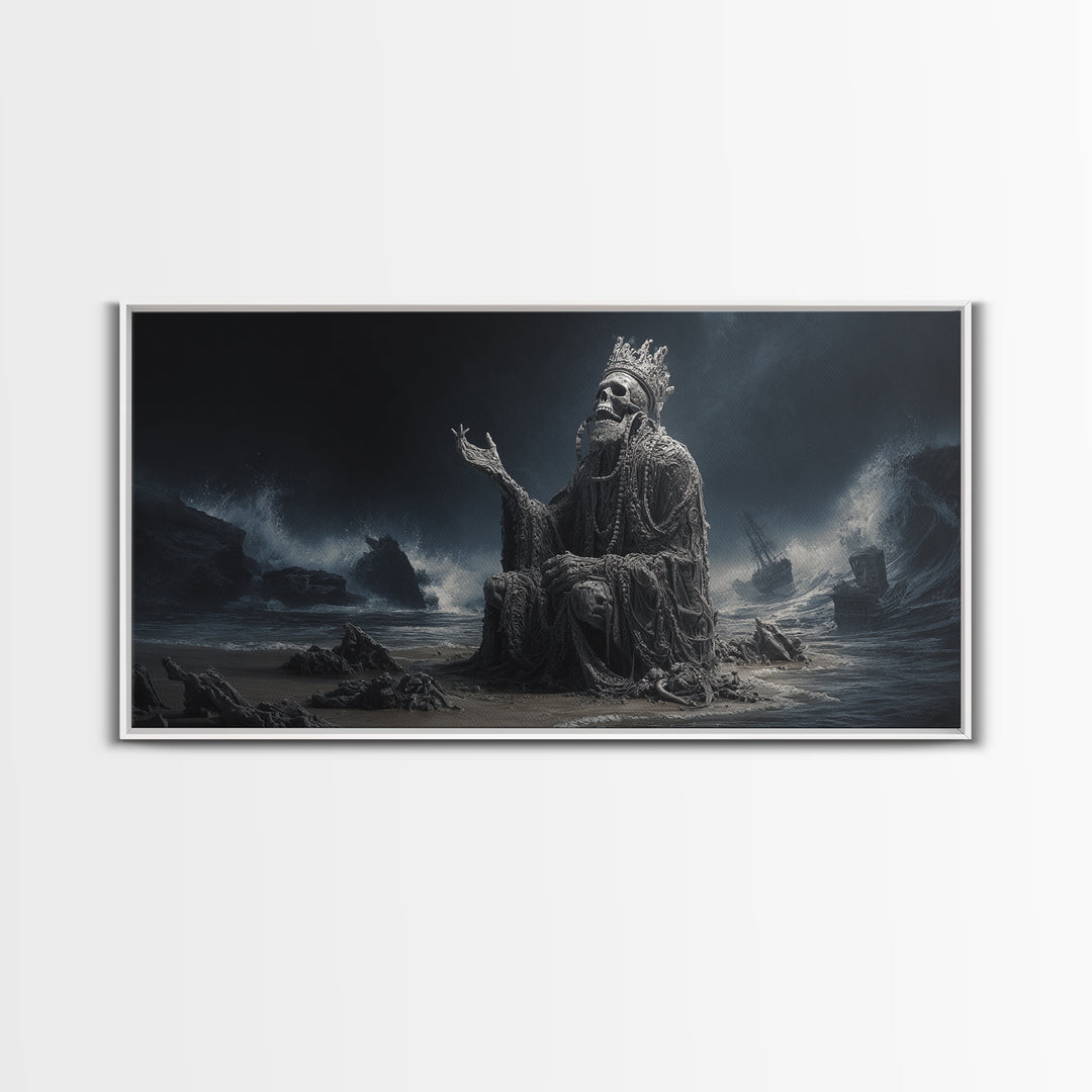 The Salt King Of The Black Shore, Wide Panoramic Art, Cosmic Horror Wall Art, Canvas Print, Halloween Wall Decor, Gothic Home Decor