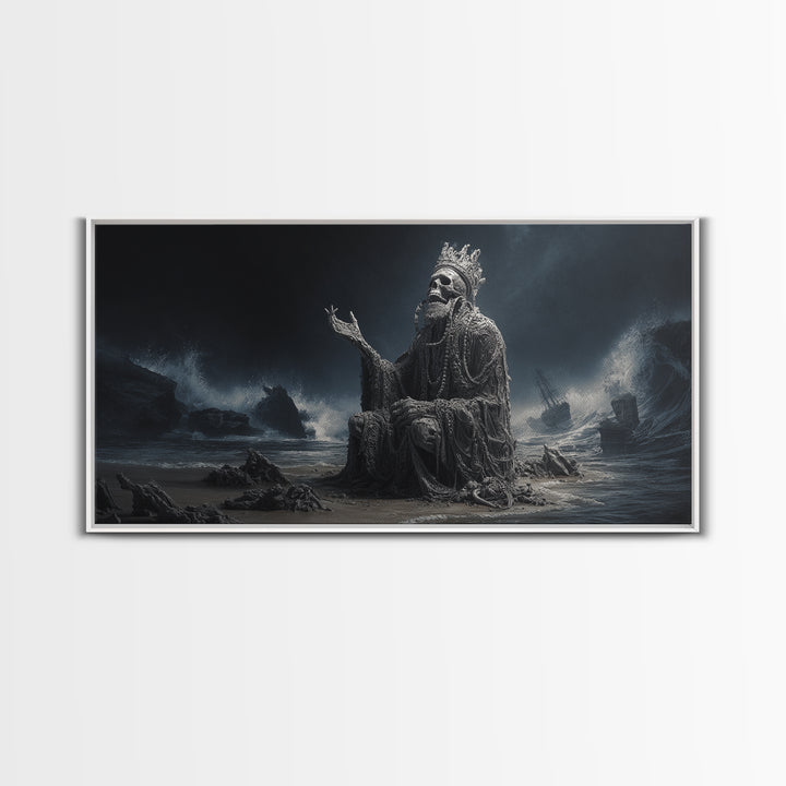 The Salt King Of The Black Shore, Wide Panoramic Art, Cosmic Horror Wall Art, Canvas Print, Halloween Wall Decor, Gothic Home Decor
