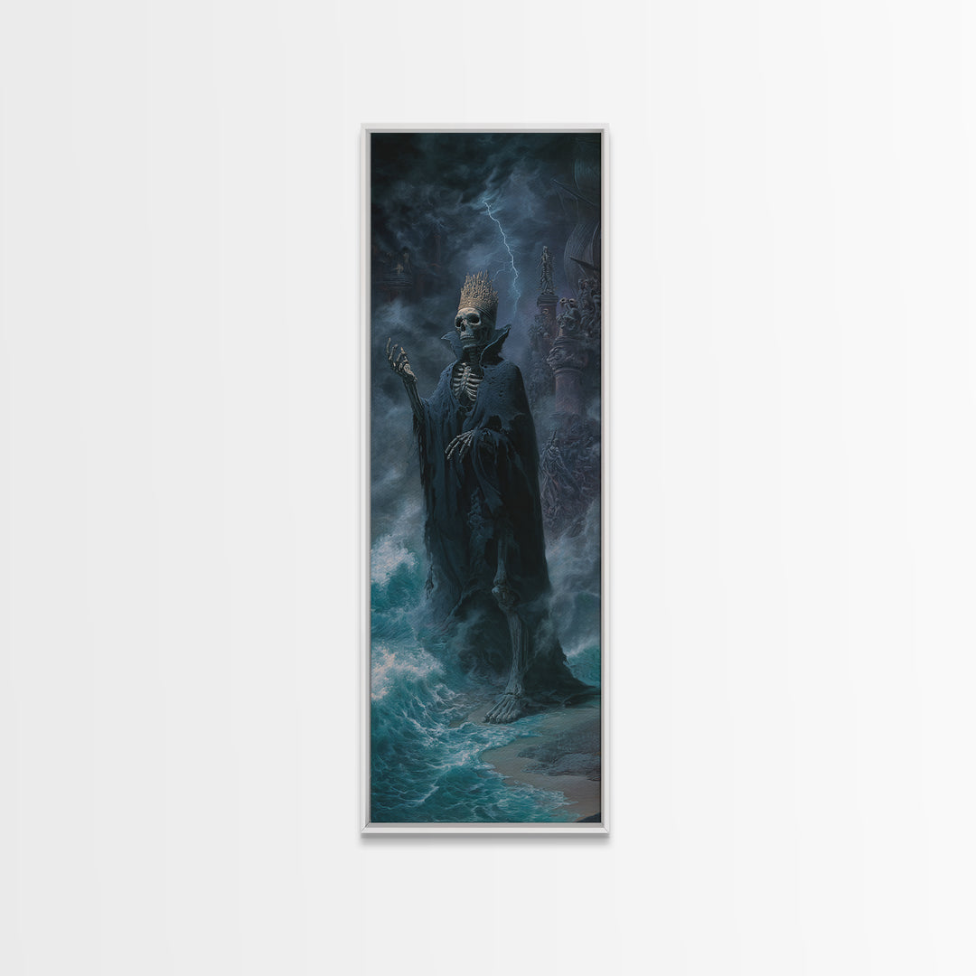 The Salt King Of The Black Shore, Tall Narrow Wall Art, Dark Halloween Decor, Framed Canvas Print, Halloween Wall Decor, Gothic Home Decor