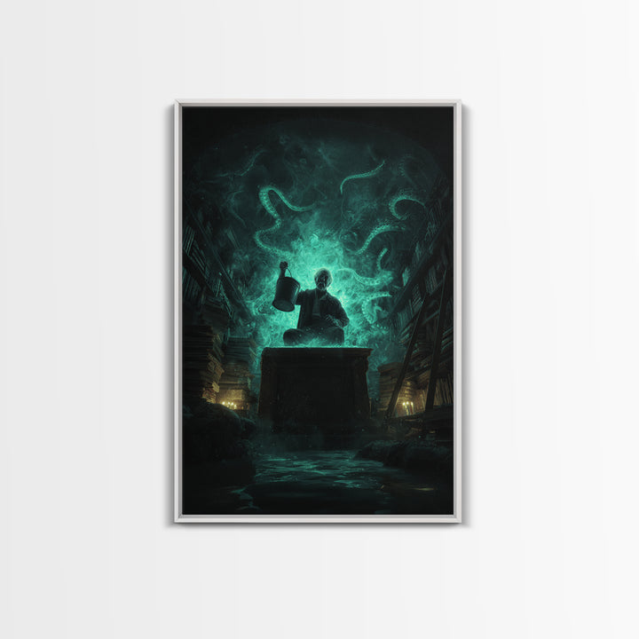 The Dreamwell Beneath Miskatonic, Vertical Wall Art, Dark Fantasy Wall Art, Canvas Print, Halloween Wall Decor, Gothic Home Decor