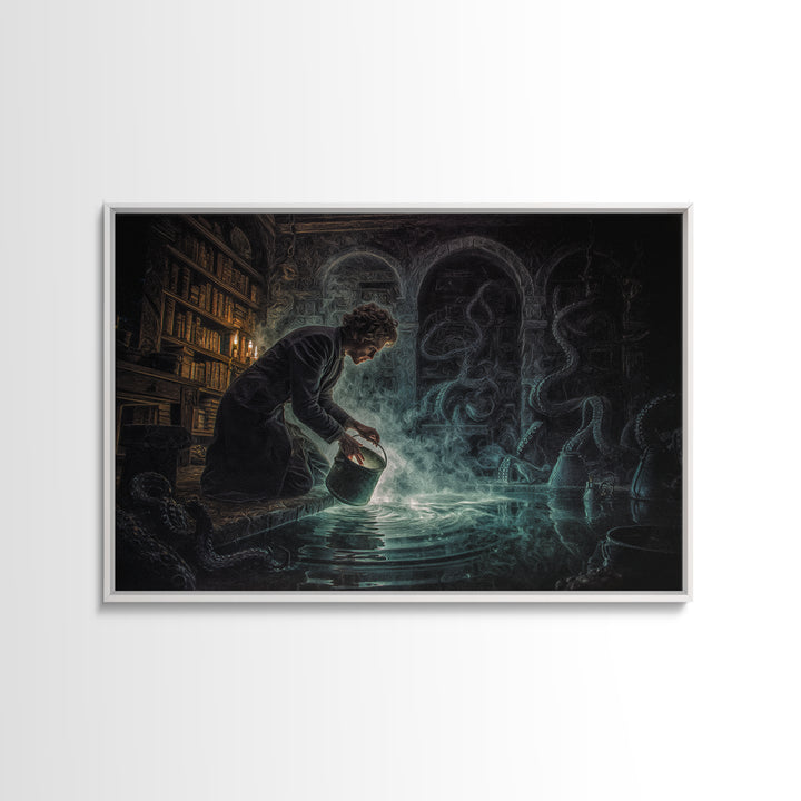 The Dreamwell Beneath Miskatonic, Landscape Wall Art, Dark Fantasy Wall Art, Canvas Print, Halloween Wall Decor, Gothic Home Decor