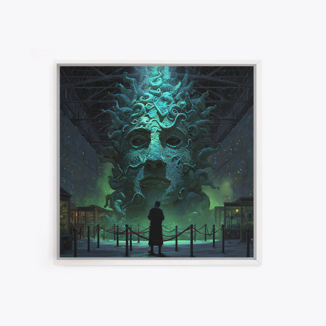 The Custodian Of The Whispering Idol, Square Wall Art, Macabre Wall Art, Framed Canvas Print, Halloween Wall Decor, Gothic Home Decor