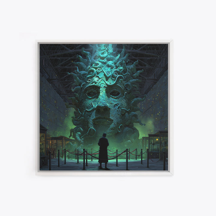 The Custodian Of The Whispering Idol, Square Wall Art, Macabre Wall Art, Framed Canvas Print, Halloween Wall Decor, Gothic Home Decor