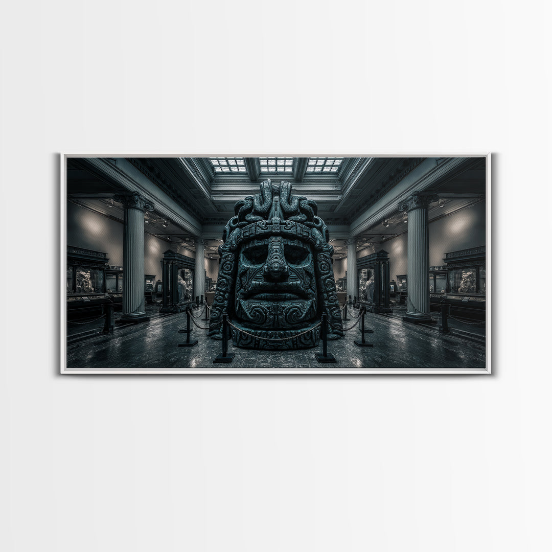 The Custodian Of The Whispering Idol, Wide Panoramic Art, Eldritch Gothic Decor, Framed Canvas Print, Halloween Wall Decor, Macabre Wall Art