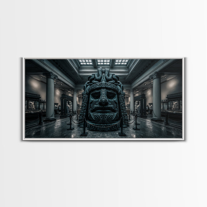 The Custodian Of The Whispering Idol, Wide Panoramic Art, Eldritch Gothic Decor, Framed Canvas Print, Halloween Wall Decor, Macabre Wall Art