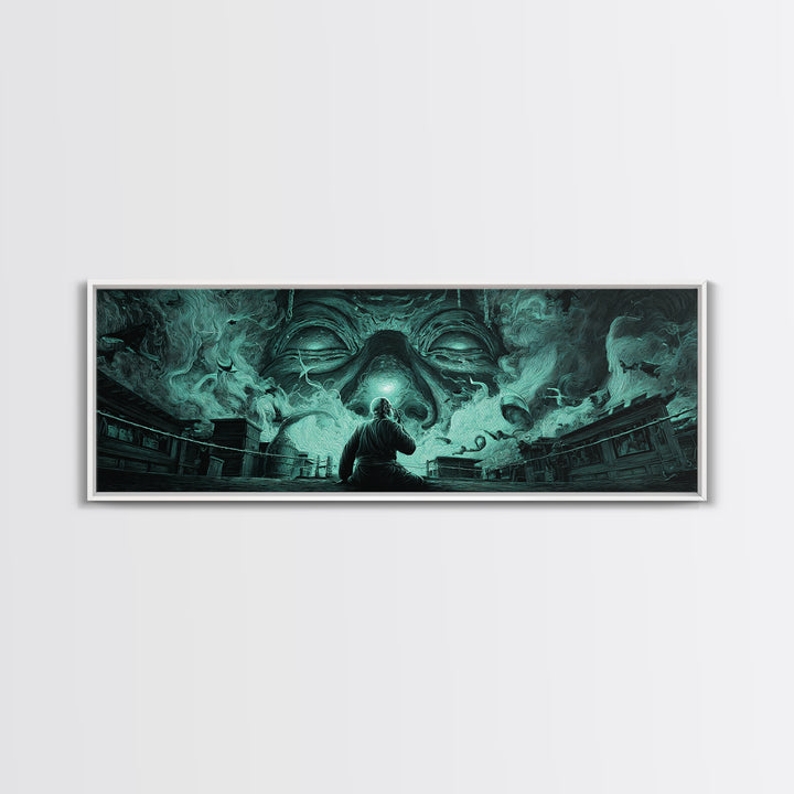 The Custodian Of The Whispering Idol, Extra Wide Wall Art, Dark Fantasy Wall Art, Canvas Print, Halloween Wall Decor, Gothic Home Decor