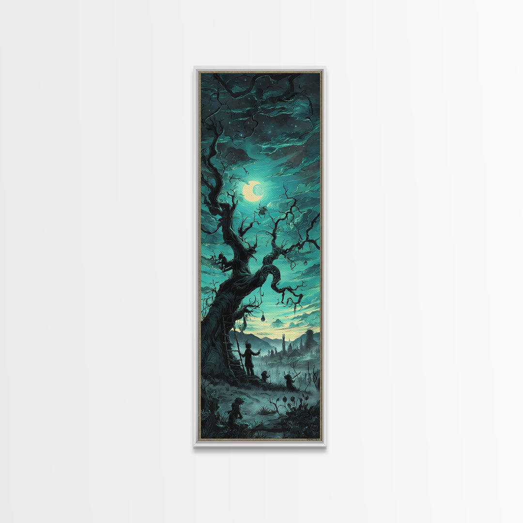 The Children Of The Star Orchard, Tall Narrow Wall Art, Lovecraftian Horror Art, Framed Canvas Print, Halloween Wall Decor