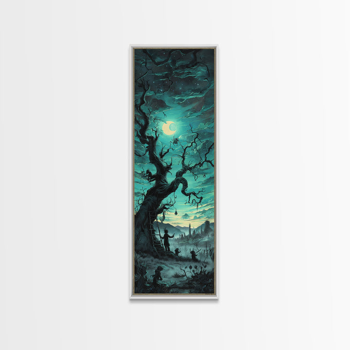 The Children Of The Star Orchard, Tall Narrow Wall Art, Lovecraftian Horror Art, Framed Canvas Print, Halloween Wall Decor
