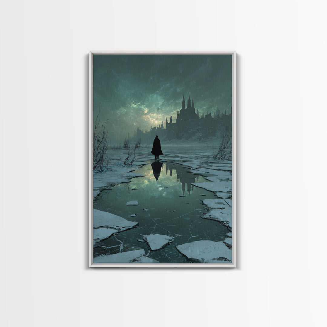 The Frost Beyond Carcosa, Vertical Wall Art, Eldritch Gothic Decor, Framed Canvas Print, Halloween Wall Decor, Gothic Home Decor