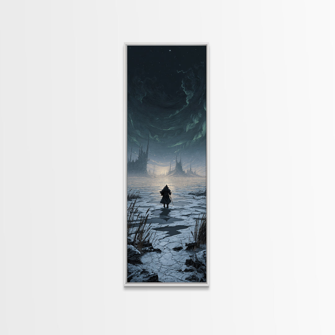The Frost Beyond Carcosa, Tall Narrow Wall Art, Gothic Horror Wall Art, Framed Canvas Print, Halloween Wall Decor, Gothic Home Decor