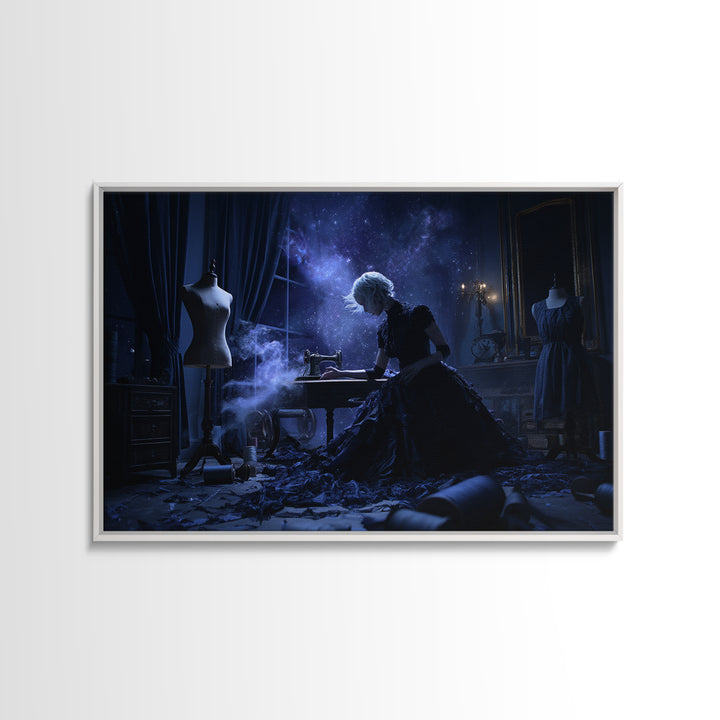 The Seamstress Of Living Nebulae, Landscape Wall Art, Dark Halloween Decor, Framed Canvas Print, Halloween Wall Decor, Gothic Home Decor