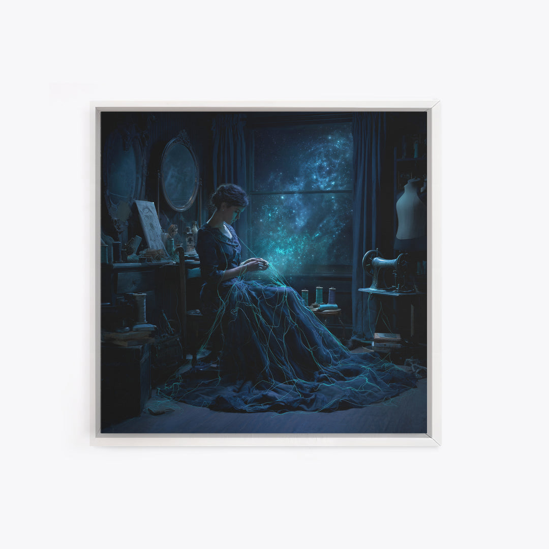 The Seamstress Of Living Nebulae, Square Wall Art, Macabre Wall Art, Framed Canvas Print, Halloween Wall Decor, Gothic Home Decor