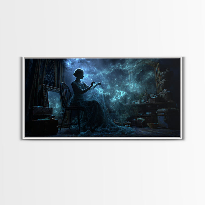 The Seamstress Of Living Nebulae, Wide Panoramic Art, Haunted Gothic Art, Canvas Print, Halloween Wall Decor, Gothic Home Decor