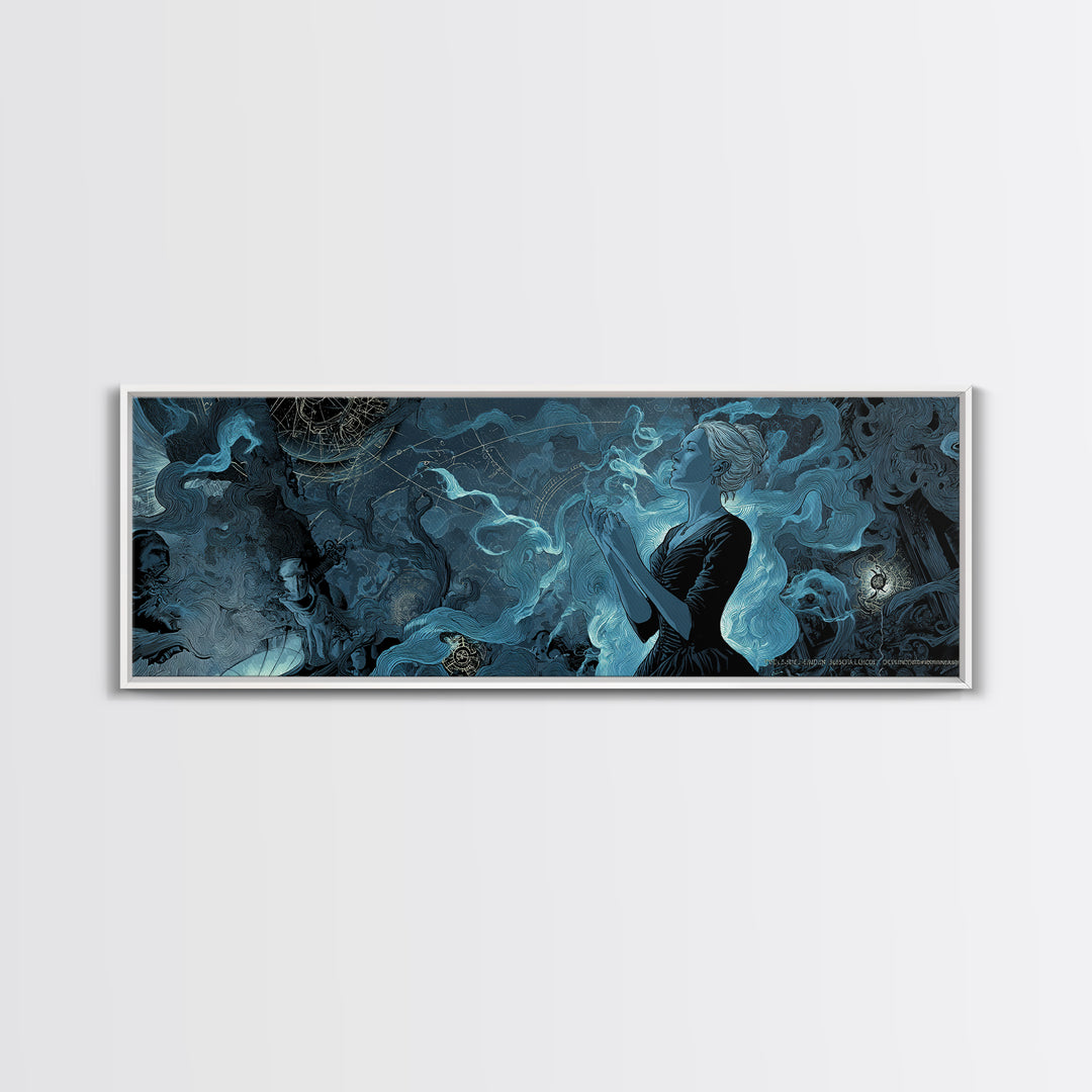 The Seamstress Of Living Nebulae, Extra Wide Wall Art, Lovecraftian Horror Art, Framed Canvas Print, Halloween Wall Decor, Gothic Home Decor