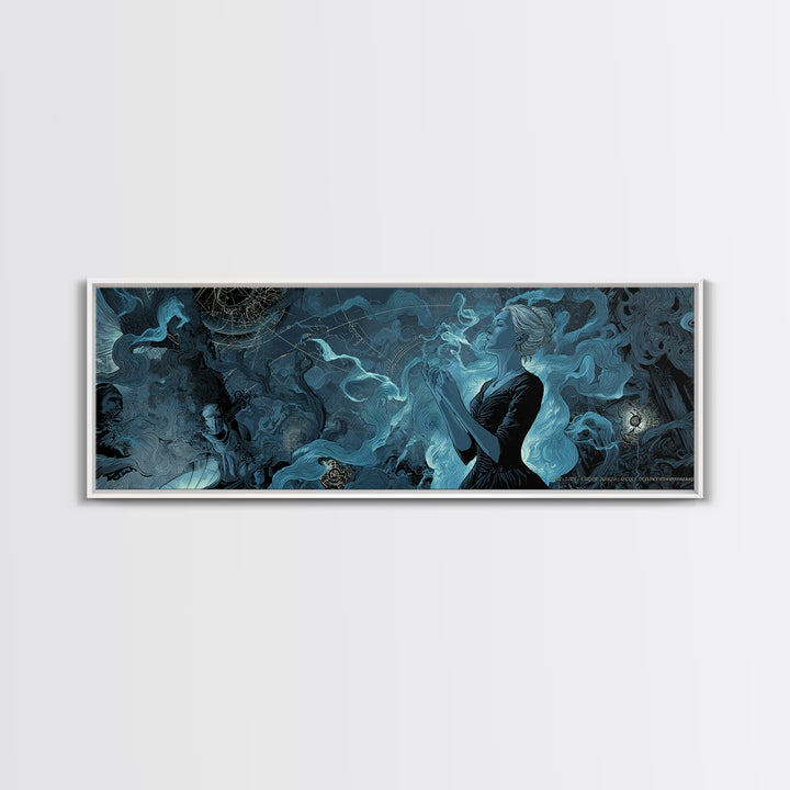 The Seamstress Of Living Nebulae, Extra Wide Wall Art, Lovecraftian Horror Art, Framed Canvas Print, Halloween Wall Decor, Gothic Home Decor