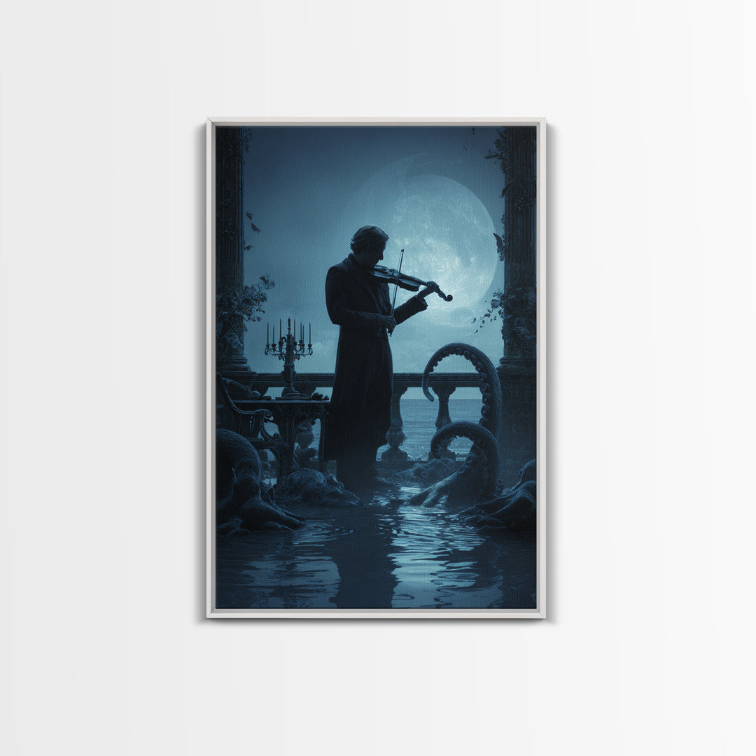 The Violinist Of The Drowned Moon, Vertical Wall Art, Macabre Wall Art, Canvas Print, Halloween Wall Decor, Gothic Home Decor
