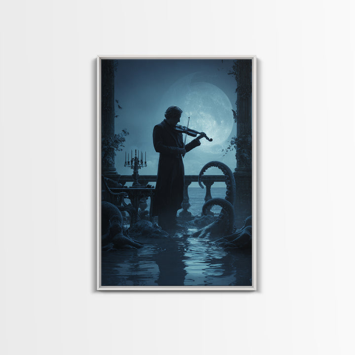 The Violinist Of The Drowned Moon, Vertical Wall Art, Macabre Wall Art, Canvas Print, Halloween Wall Decor, Gothic Home Decor