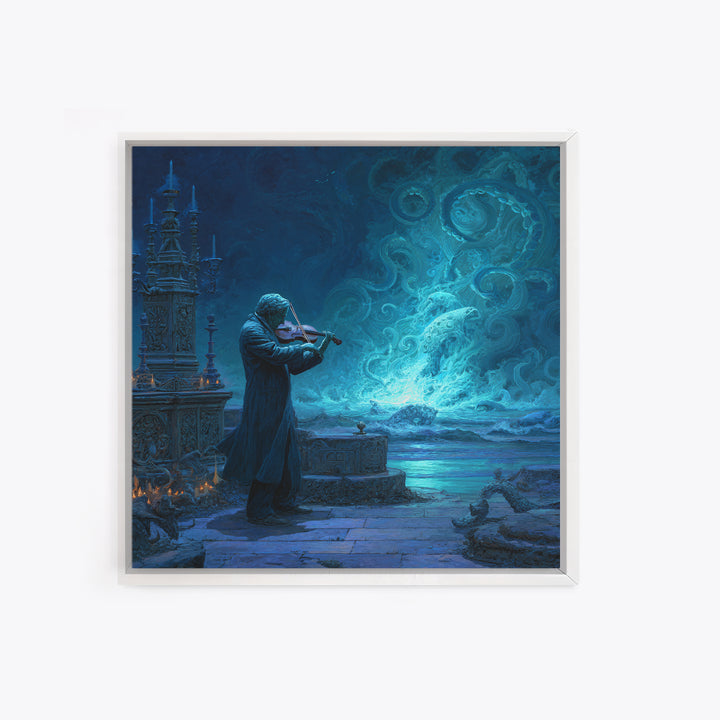 The Violinist Of The Drowned Moon, Square Wall Art, Haunted Gothic Art, Canvas Print, Halloween Wall Decor, Gothic Home Decor