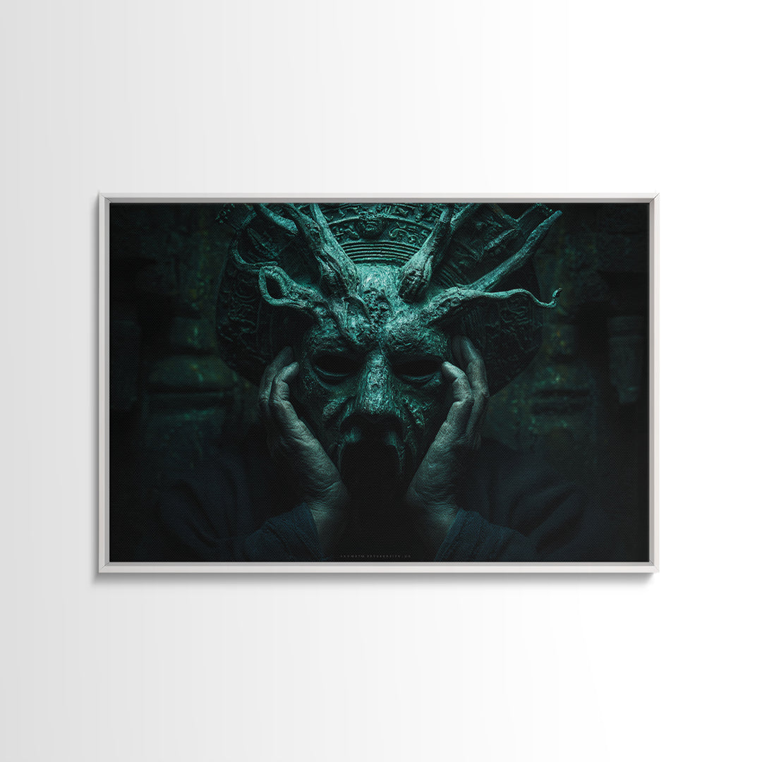 The Mask Of The Crawling God, Landscape Wall Art, Dark Fantasy Wall Art, Framed Canvas Print, Halloween Wall Decor, Gothic Home Decor
