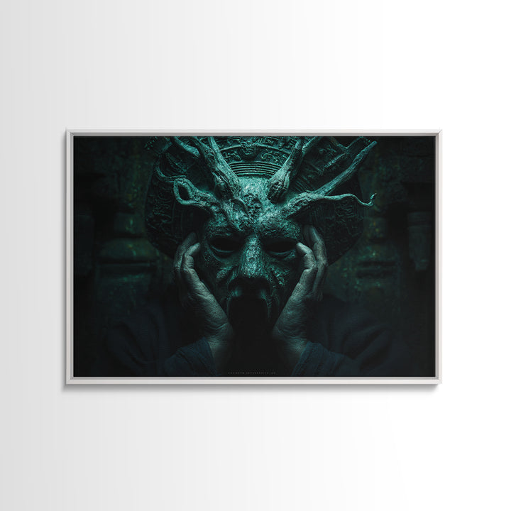 The Mask Of The Crawling God, Landscape Wall Art, Dark Fantasy Wall Art, Framed Canvas Print, Halloween Wall Decor, Gothic Home Decor