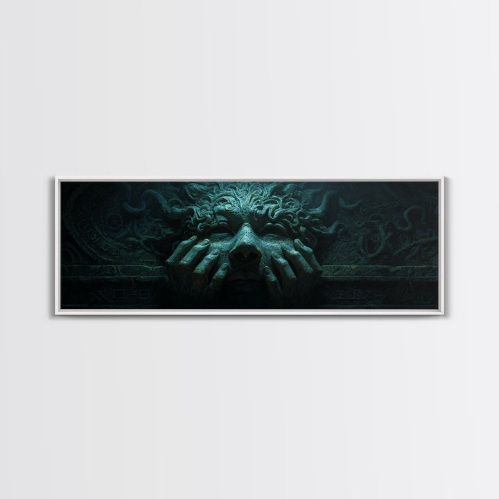 The Mask Of The Crawling God, Extra Wide Wall Art, Macabre Wall Art, Canvas Print, Halloween Wall Decor, Gothic Home Decor