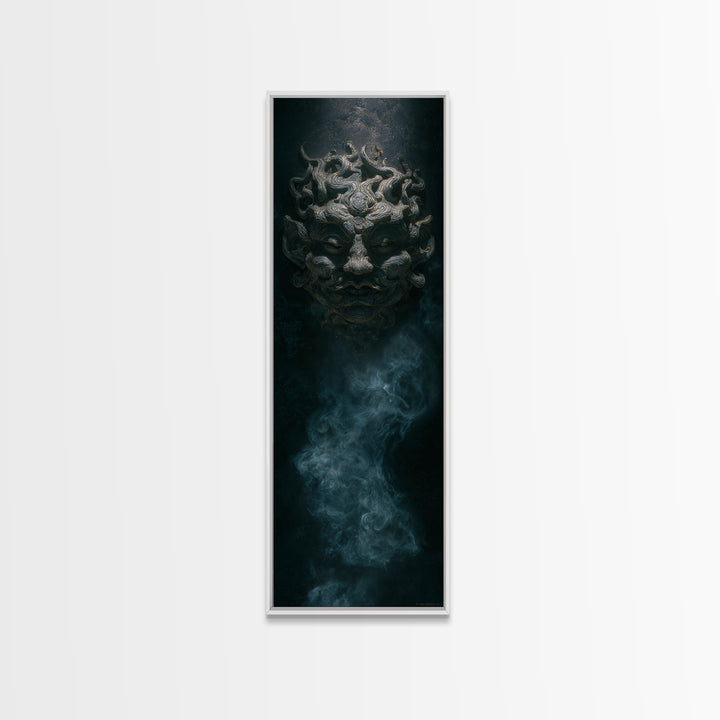 The Mask Of The Crawling God, Tall Narrow Wall Art, Macabre Wall Art, Canvas Print, Halloween Wall Decor, Gothic Home Decor, Halloween Decor