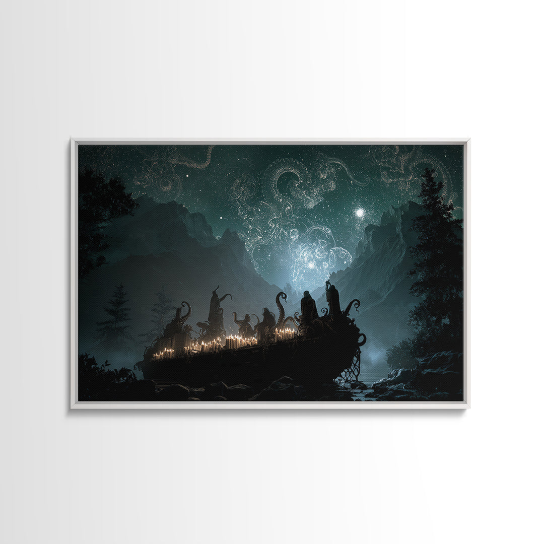 The Candelit Ark Of Forgotten Stars, Landscape Wall Art, Eldritch Gothic Decor, Canvas Print, Halloween Wall Decor, Gothic Home Decor