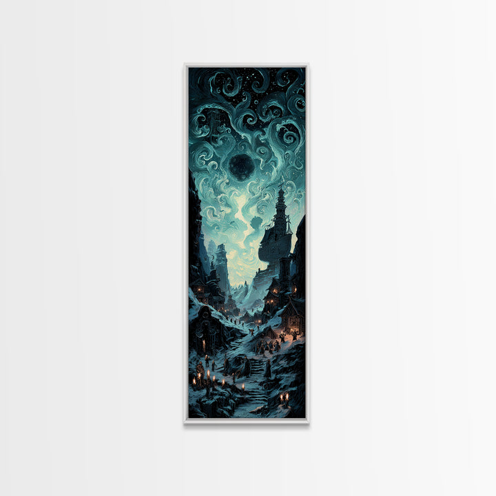 The Candelit Ark Of Forgotten Stars, Tall Narrow Wall Art, Dark Halloween Decor, Framed Canvas Print, Halloween Wall Decor