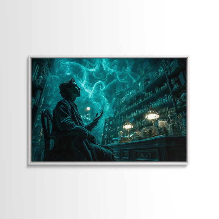 The Archivist Of Dreaming Bones, Landscape Wall Art, Spooky Home Decor, Framed Canvas Print, Halloween Wall Decor, Gothic Home Decor