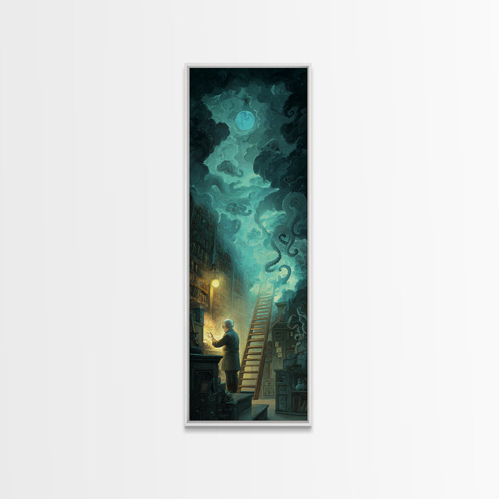The Archivist Of Dreaming Bones, Tall Narrow Wall Art, Haunted Gothic Art, Canvas Print, Halloween Wall Decor, Gothic Home Decor