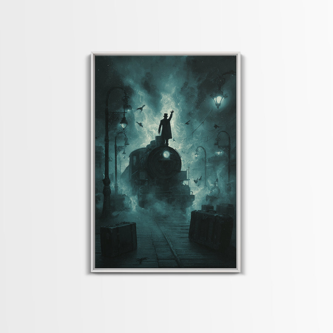The Phantom Train To Kadath, Vertical Wall Art, Eldritch Gothic Decor, Framed Canvas Print, Halloween Wall Decor, Gothic Home Decor