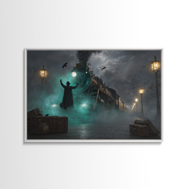 The Phantom Train To Kadath, Landscape Wall Art, Dark Fantasy Wall Art, Framed Canvas Print, Halloween Wall Decor, Gothic Home Decor