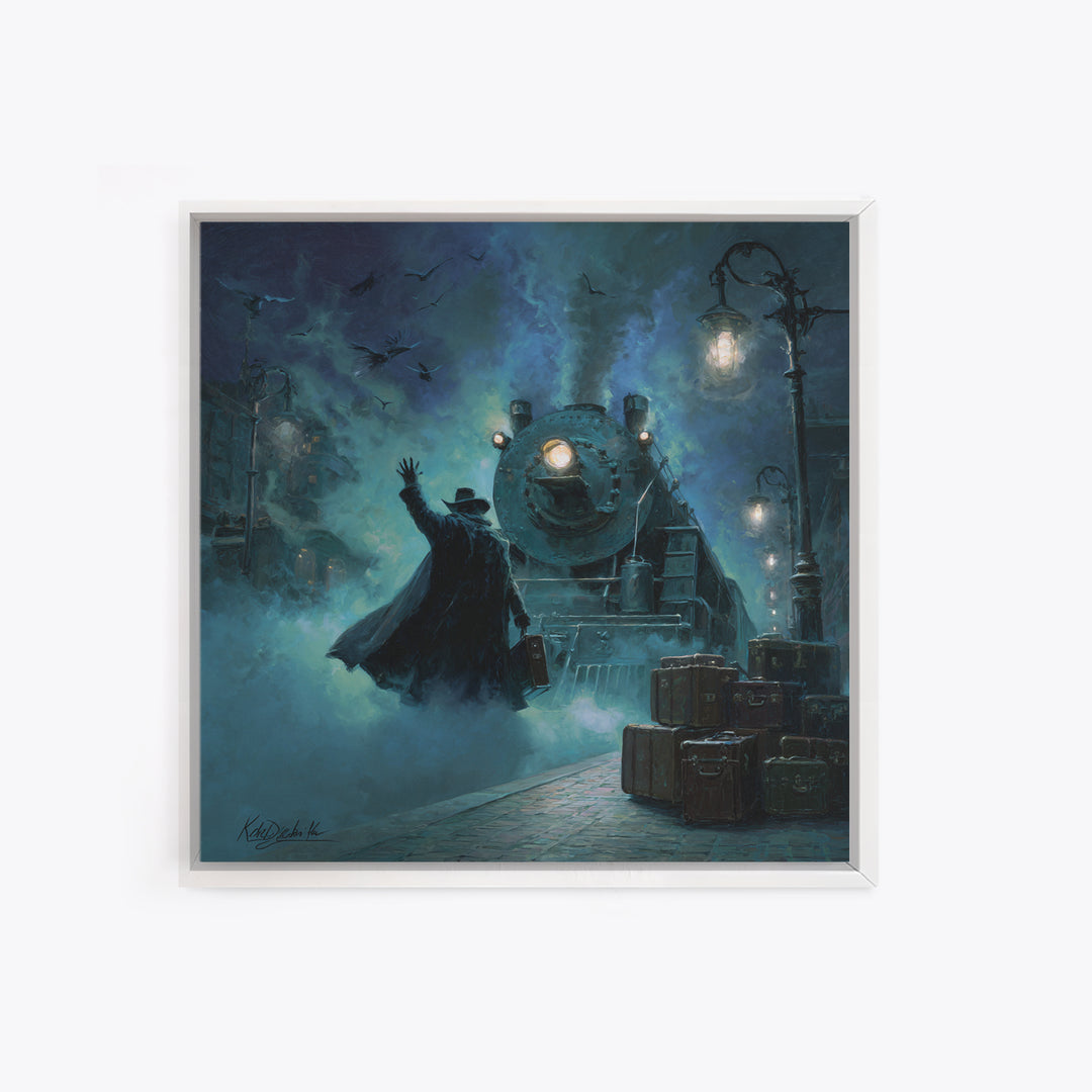 The Phantom Train To Kadath, Square Wall Art, Spooky Home Decor, Framed Canvas Print, Halloween Wall Decor, Gothic Home Decor