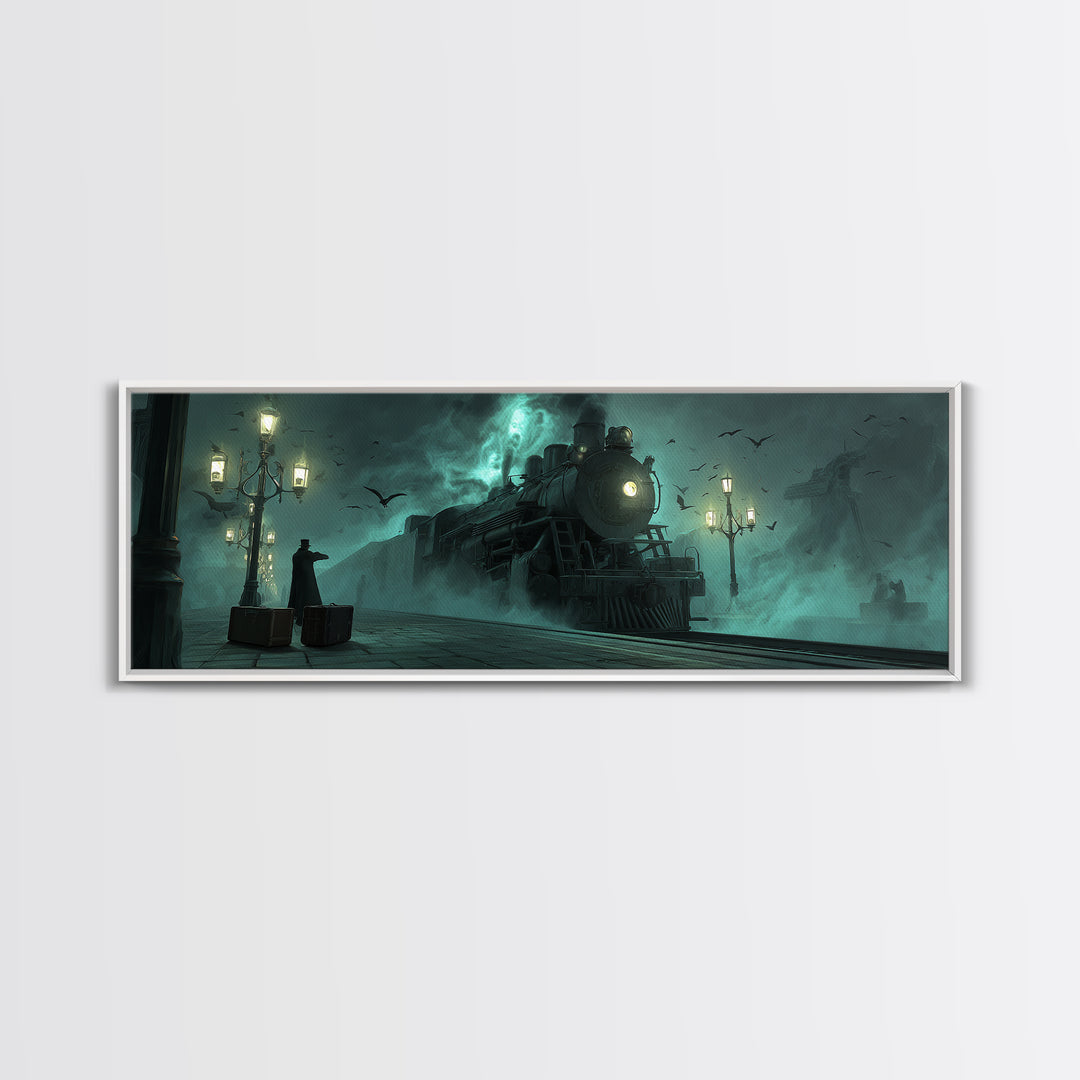 The Phantom Train To Kadath, Extra Wide Wall Art, Eldritch Gothic Decor, Canvas Print, Halloween Wall Decor, Gothic Home Decor