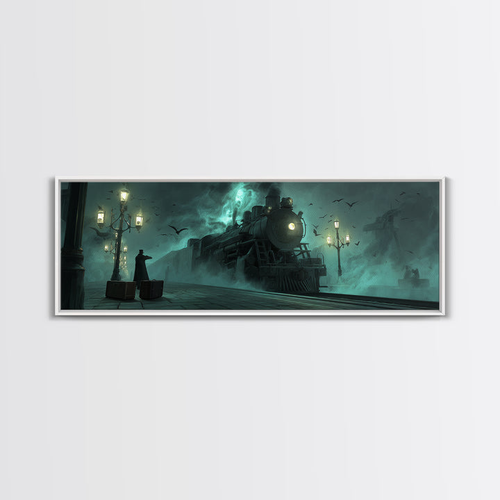 The Phantom Train To Kadath, Extra Wide Wall Art, Eldritch Gothic Decor, Canvas Print, Halloween Wall Decor, Gothic Home Decor