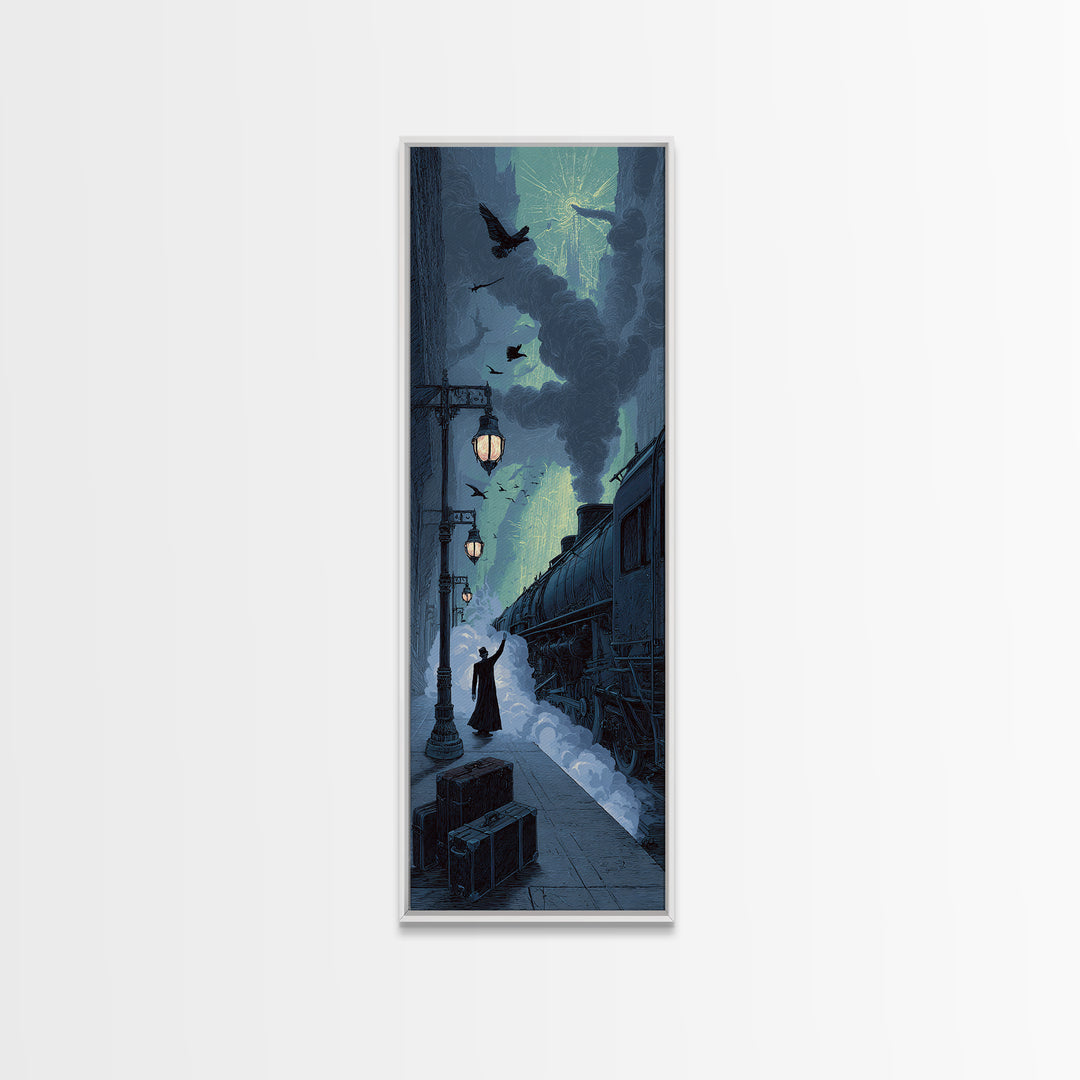 The Phantom Train To Kadath, Tall Narrow Wall Art, Haunted Gothic Art, Framed Canvas Print, Halloween Wall Decor, Gothic Home Decor